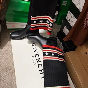 Givenchy Black and Red Over the Knee Boots